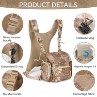 Harnais de poitrine tactique camouflage pour jumelles, sac de poitrine réglable pour jumelles d'extérieur avec pochettes détachables pour la chasse en journée