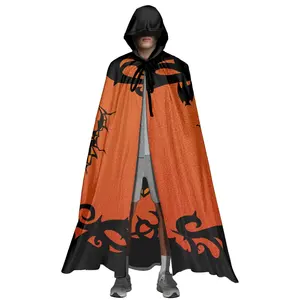 Halloween Kostuums Vleermuis Spinnenweb Patroon Print Patroon Capuchon Kanten Mantel Voor Mannen Kostuum Halloween Cosplay Mantel