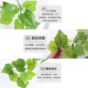ใบไม้ประดิษฐ์สีเขียวแบบเถาวัลย์ ยาว 200 ซม. พร้อมกาวเคลือบพลาสติก PVC สำหรับตกแต่งงานแต่งงานและบ้าน - Product Image 2