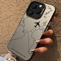 Coque Arrière Rigide Mate d'Inspiration Voyage avec Motif Itinéraire d'Avion pour iPhone 17 16 Pro Max 15 14 13 12 11 XS XR 7 8 Plus