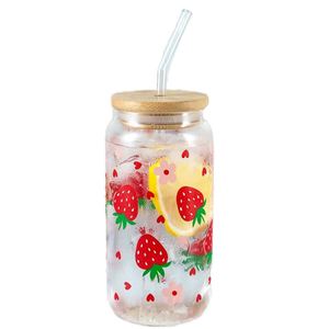16 oz High Quality Creative Cute Cocktail Glass with <b>Bamboo</b> Lid and Straw Classic Design for Party Use - Product Image 1