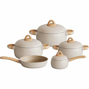 Batterie de cuisine fonctionnelle 9 pièces forgée, comprenant une <span class=keywords><strong>casserole</strong></span> de 16 cm et une poêle de 24 cm, antiadhésive blanche, offre spéciale, fabrication OEM Chine - Product Image 1