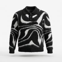 Farbverlaufiger Flauschiger Gestreifter Mohair ODM Pullover für Herren mit Kragen, Langen Ärmeln, Überschnittener Schulter, Gestrickt, Winter-Warm, Maßanfertigung