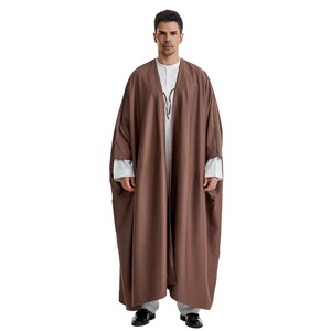 Nuovo arrivo musulmano arabo da uomo Thobe Thawb Caftan tinta unita abito da uomo abiti <span class=keywords><strong>musulmani</strong></span> Kimono largo Abaya Thobes per uomo - Product Image 2