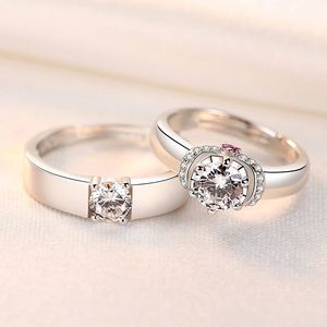 Anillo Abierto Sencillo de Moda 2021, Anillo de Pareja con Incrustaciones de Circonio, Anillo de Boda con Corona de Seis Garras, Joyería para Mujer - Product Image 5