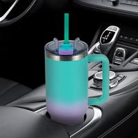 Gobelet de voyage réutilisable en acier inoxydable de 40oz Style américain Double paroi isolée sous vide avec poignée et paille