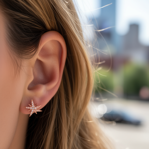 Boucles d'oreilles étoile en or rose E1601 avec strass en cristal pour femme, bijoux tendance en alliage à sertissage à griffes - Product Image 2