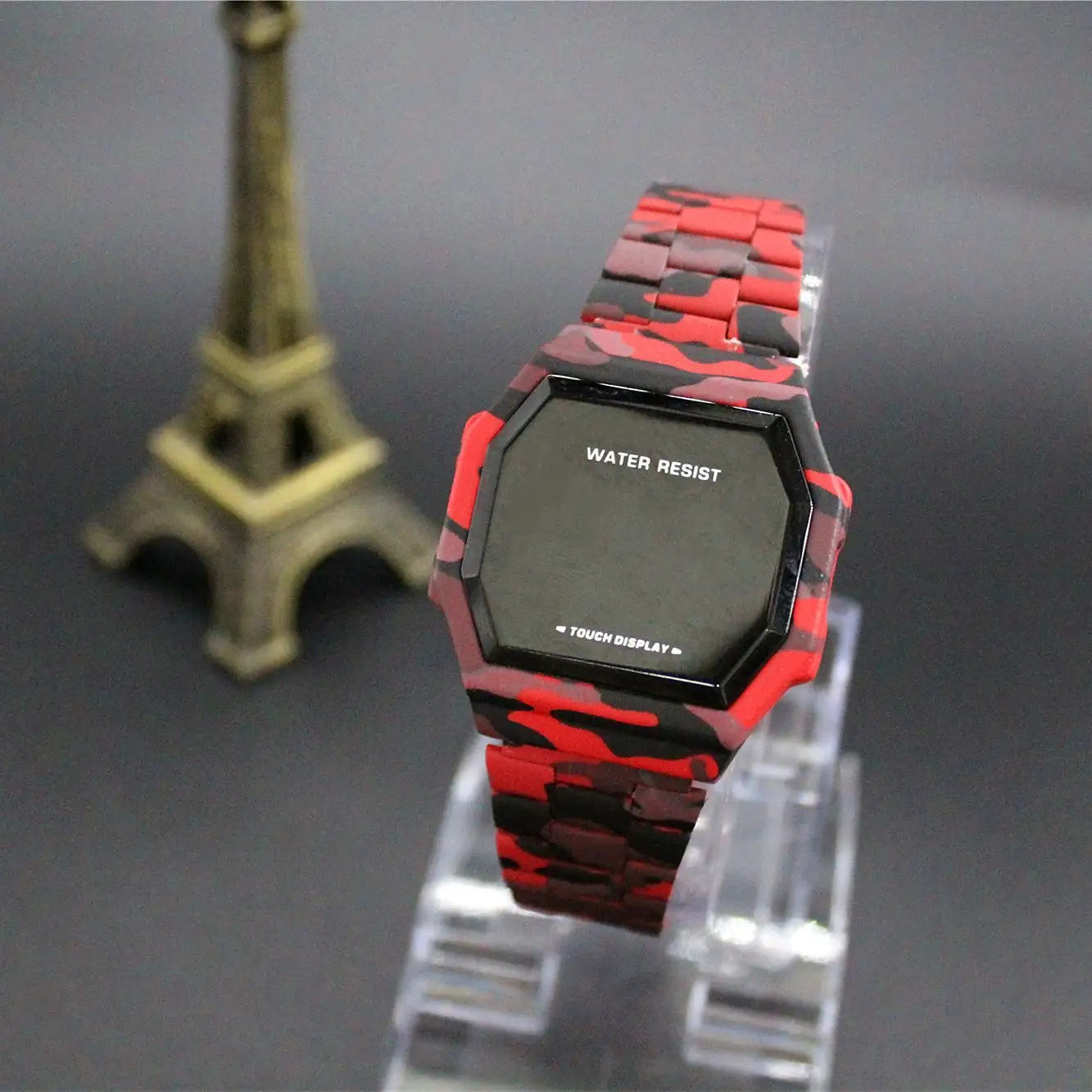 Relógio camuflado masculino, 5 cores em estoque mão luminoso injeção de óleo digital vintage