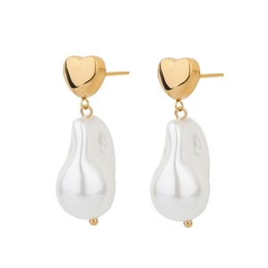 Bijoux élégants et simples pour femmes, boucles d'oreilles en perles de coquillages plaquées or 18 carats - Product Image 3