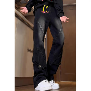 Pantalones Vaqueros Negros Americanos de Trabajo para Hombre, Estilo Hiphop, Ajustados, de Pierna Ancha, Estilo Urbano - Product Image 3