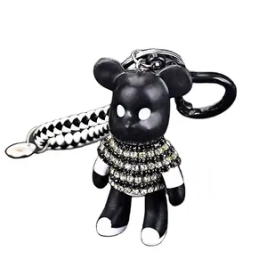 מחזיק מפתחות דוב באיכות גבוהה עור ארוג עם לוגו מפתח טבעת יהלום למתנה לקישוט