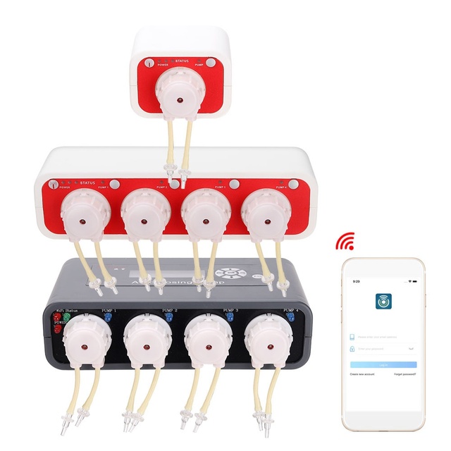 JEBAO WiFi Automatic Doser High Precision Mini Square Design Universal Voltage 4-Channel Titration Pump for Marine Reef Aquarium