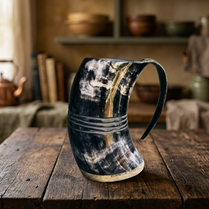 B S INTERNATIONAL Tazas de Vino y Cerveza de Cuerno de Buey Ecológicas y Duraderas con Tapa de Bambú, Aptas para Lavavajillas, Diseño Estilo Americano, Portátiles - Product Image 1