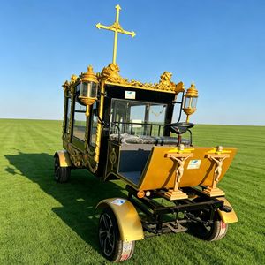 Carroza Fúnebre Eléctrica Negra con Acabado Dorado para Ceremonia Funeraria Religiosa - Product Image 1