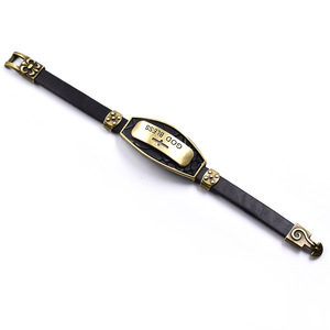 Regalo di gioielli di promozione natale oro antico gioielli religiosi uomini in pelle dio benedica croce braccialetto - Product Image 3