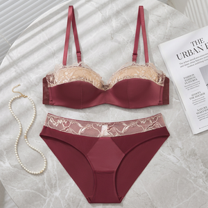 Conjunto de Lencería de Satén con Encaje para Mujer, Tallas Grandes, Elegante, con Sujetador con Aros y Push-Up, 2 Piezas, Lencería Sexy para Mujer - Product Image 2