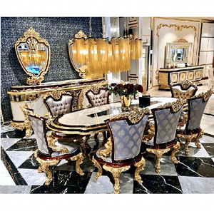 Royal Gold High Gloss Teak Wood Modern Durable Dining Table Set Luxurious Customizable Room Furniture At Reasonable Prices - Product Image 1