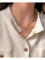 Parure de bijoux de luxe léger pour femme, collier ras du cou et bracelet en cuivre plaqué or véritable, ornés de perles et d'agate rouge turquoise