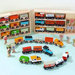 Juguete de vehículo de madera para niños, caja de madera empacada, Mini tren, señal de tráfico, juguete cognitivo, aprendizaje temprano, Juguetes Educativos de madera para niños - Product Image 2