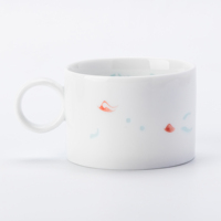 Ensemble de tasses en céramique et porcelaine Chinoiserie Lotus Bleu et Carpes Koï Rouges, avec cuillère plaquée or et sous-verre en bois, écologique, résistant à la chaleur, unique, style asiatique