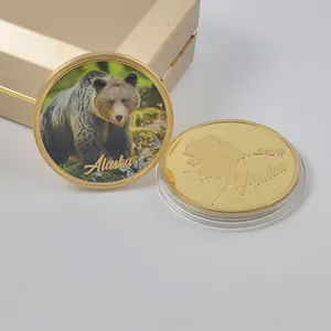 2024 금속 공예 도전 동전 알래스카 곰 동전 45mm 골드/실버 플레이트 kirsite 동전 이벤트