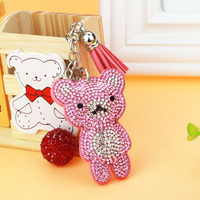 Teddybeerpatroon Luxe Designer Kristallen Lederen Sleutelhanger Schattig Cartoon Bling voor Kinderen Lichtgewicht Sleutelhanger Cadeau Idee Fruit Hond