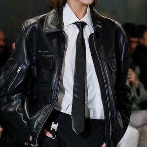 Corbata de Cuero Negra de Color Sólido, Estrecha, Informal, para Hombre y Mujer, Accesorio de Moda - Product Image 2