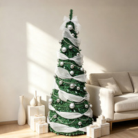 Sapin de Noël pliable en PVC de 1,8 m de haute qualité, écologique, avec lumières LED blanc chaud effet neige, branchement facile, installation simple