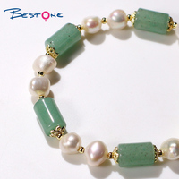 Bestone 2022 nouveau Design perle d'eau douce avec Aventurine verte 8mm perles de pierre naturelle Bracelet porte-bonheur Bracelet perles