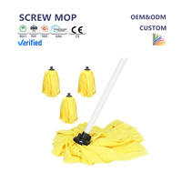 Serpillère lavable pour le nettoyage des sols, avec fil de coton synthétique, manche en aluminium, système d'essorage par basculement, serpillère jaune pour usage domestique