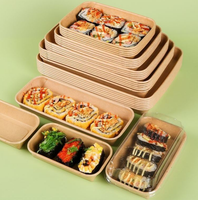 Boîte d'emballage pour salade, fruits, sushi en papier kraft de qualité alimentaire avec couvercles en plastique, logo personnalisé, différentes tailles, pour emporter