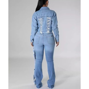 Pantalones vaqueros elásticos de mujer con tirantes largos, lavados y desgastados, estilo urbano, de moda, ¡gran oferta! - Product Image 6