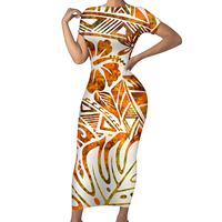 Robes Maxi pour Femmes à Motif Floral Hawaïen Tribal Polynésien, Taille Plus 3XL, Robe Longue et Ajustée en Tissu Élastique
