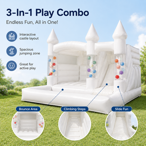 <span class=keywords><strong>Castillo</strong></span> Inflable Blanco con Tobogán y Piscina de Pelotas, con Globos Flotantes en los Pilares Laterales, para Bodas, Fiestas y Eventos - Product Image 5