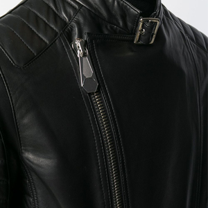 Veste en cuir noire pour homme, col montant tricoté, personnalisable avec logo, idéale pour l'hiver - Product Image 4