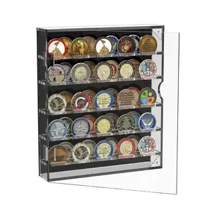 Factory custom challenge coin display case wall hanging display stand adjustable coin display case