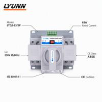 LYUNN LYQ2-63/2P Saklar Transfer Otomatis (ATS) Daya Ganda 63A Din Rail 2P Kapasitas Pemutusan 3kA Komunikasi RS485 IP20