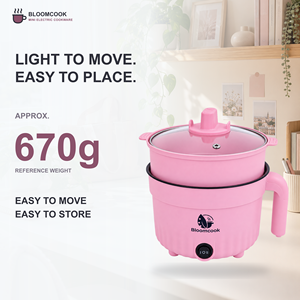 Olla Eléctrica Mini Vaporera Bloomcook Rosa con Tapa de Vidrio Templado, Control Mecánico, 1.8L, Eficiencia Energética, Ideal para Fideos - Product Image 4
