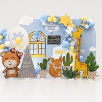 Décor de fond pour 1er anniversaire, thème animaux mignons, panneau KT, ensemble de ballons, toile de fond pour photomaton, décoration de fête pour bébé garçon ou fille