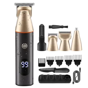 Mens Grooming Kit 5 in 1 Cordless Hair Trimmer Kit Waterproof Electric Nose Mustache Body Shaver Hair Cutting Kit