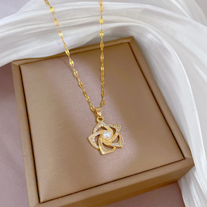 Exquisito Collar con Colgante de Circonita Brillante y Cadena de Eslabones para Mujer, de Acero Inoxidable Chapado en Oro, Regalo Judío de la Suerte - Product Image 2