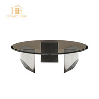 Table basse en verre trempé de style moderne avec base en acier inoxydable, meubles de salon, maison
