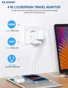 Elegrp foldable לנו סוג אירופאי נסיעות ממיר שקע מתאם רב תקע עם usb c יציאת אוניברסלי מתאם נסיעות - Product Image 5