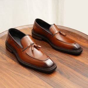 Designer Men's Business Casual Loafers Genuine Cowhide Leather Korean Version Fringed <b>Shoes</b> <b>Height</b> <b>Increasing</b> Autumn <b>Shoes</b> - Product Image 3