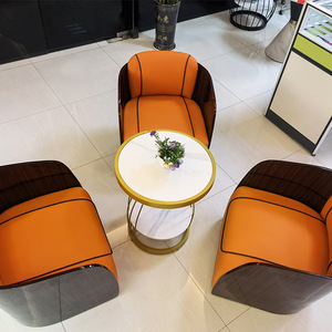 Sofá de Reuniones Casual de Estilo Europeo Moderno, Reclinable, con Armazón de Madera y Tapicería de Cuero, para Cafeterías, Librerías, Áreas de Recepción y Oficinas en Casa - Product Image 3