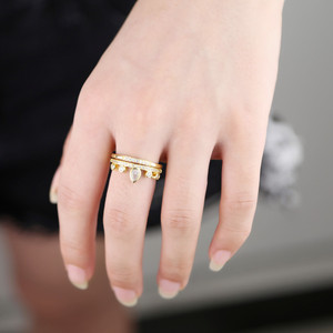Promotion Gold Plated Fashion Wedding Engagement Cz Band Set of 2 Pcs <strong>Crown</strong> <strong>Ring</strong> - Product Image 2