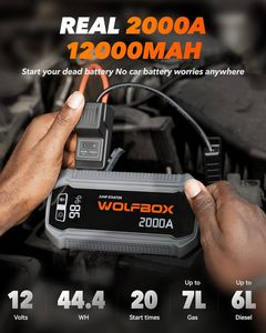 WOLFBOX 2000A 44.4Wh 45W 12V Arrancador de Coches Portátil con Pantalla LED para Motores de 7L/6L Negro/Gris - Product Image 2