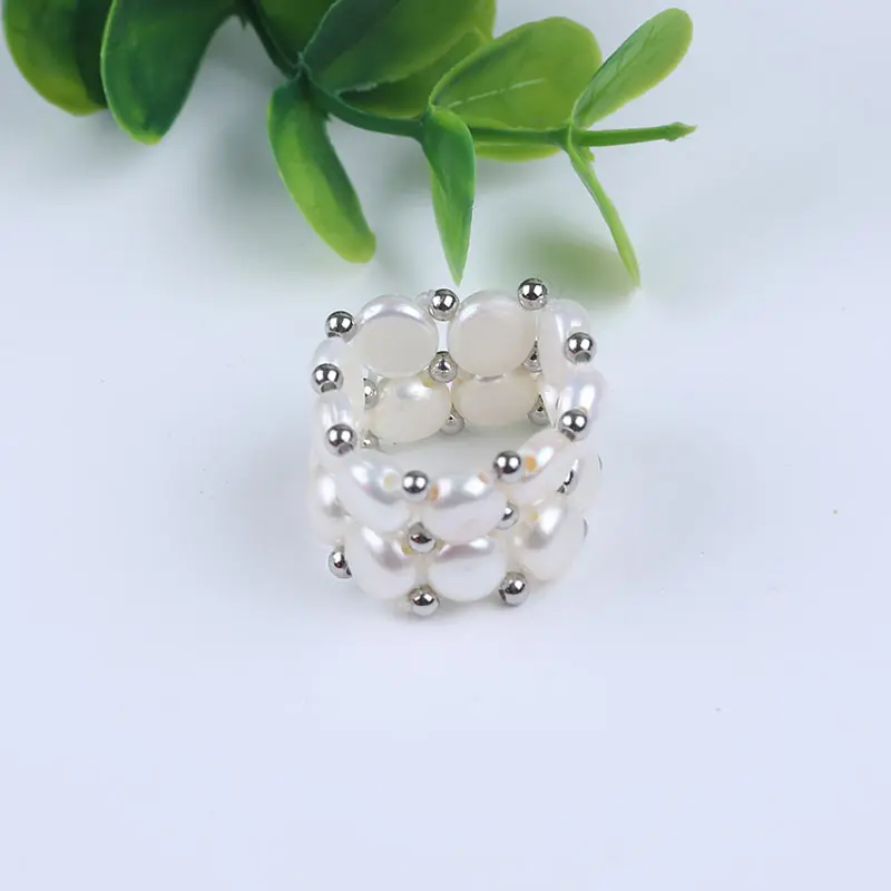 Vendita calda 6.5-7mm a forma di bottone braccialetto di perle d'acqua dolce collana anello Set di gioielli da donna