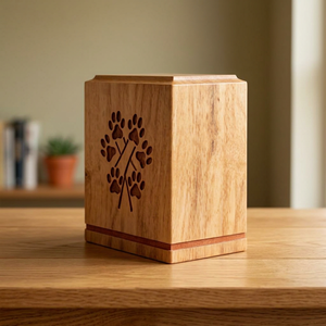 Urne funéraire en bois pour animaux de compagnie, urne commémorative pour cendres de chat et chien, urne souvenir avec motif de patte et arbre pour la mémoire - Product Image 2