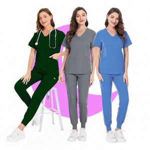 Tenues d'infirmières personnalisées pour femmes : Nouveaux ensembles de blouses d'été élégants, vêtements de travail pour cliniques, design extensible pour hôpitaux, blouses d'infirmières pour femmes - Product Image 2